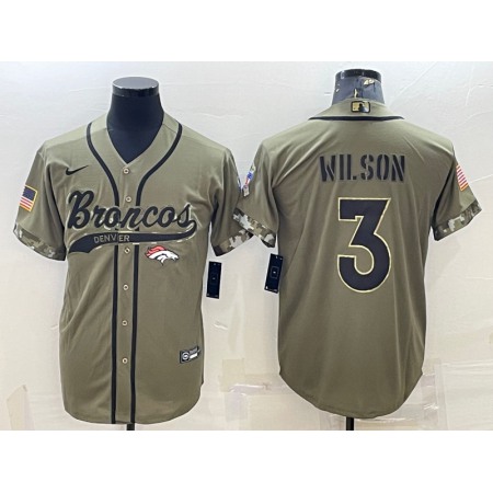 Men's Denver Broncos #3 Russell Wilson Olive 2022 Salute to Service Cool Base Stitched Baseball Jersey