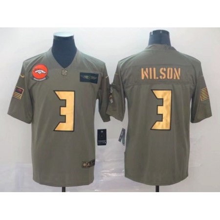 Men's Denver Broncos #3 Russell Wilson Olive/Gold Salute To Service Limited Stitched Jersey