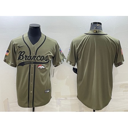 Men's Denver Broncos Blank Olive Salute to Service Cool Base Stitched Baseball Jersey