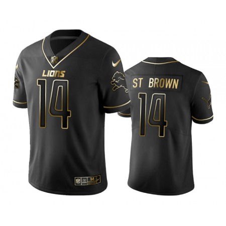 Men's Detroit Lions #14 Amon-Ra St. Brown Black Gold Edition Stitched Jersey