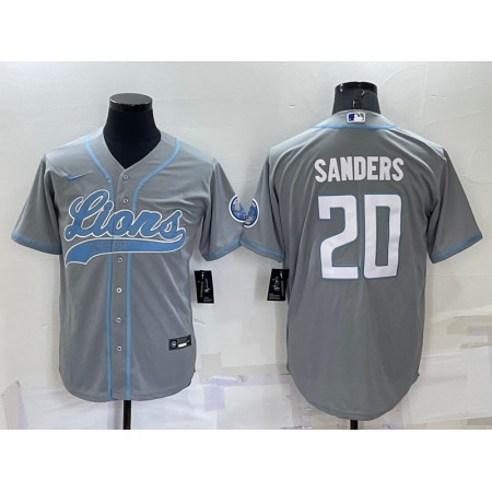 Men's Detroit Lions #20 Barry Sanders Gray Cool Base Stitched Baseball Jersey