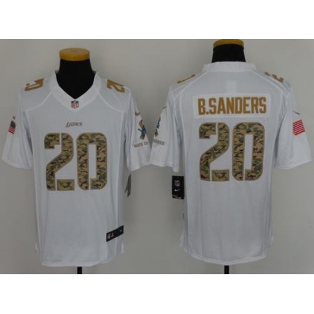 Nike Lions #20 Barry Sanders White Men's Stitched NFL Limited Salute to Service Jersey