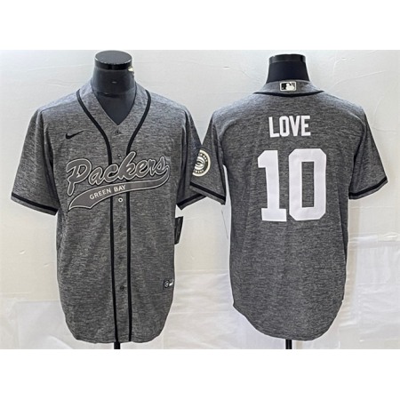 Men's Green Bay Packers #10 Jordan Love Grey Cool Base Stitched Baseball Jersey