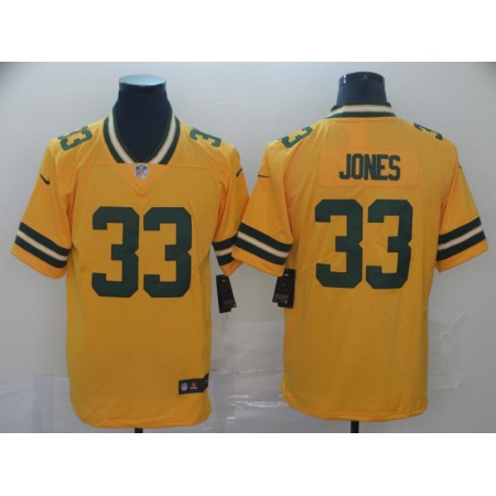 Men's Green Bay Packers #33 Aaron Jones 2019 Gold Inverted Legend Stitched NFL Jersey