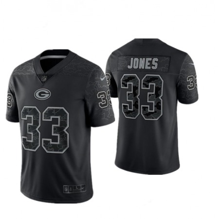 Men's Green Bay Packers #33 Aaron Jones Black Reflective Limited Stitched Football Jersey