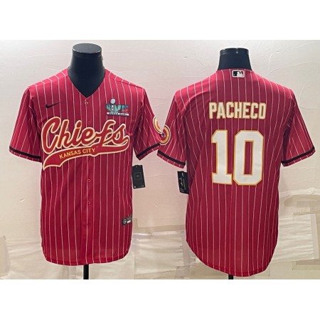 Men's Kansas City Chiefs #10 Isiah Pacheco Red With Super Bowl LVII Patch Cool Base Stitched Baseball Jersey