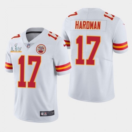 Men's Kansas City Chiefs #17 Mecole Hardman White 2021 Super Bowl LV Stitched NFL Jersey