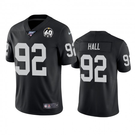 Men's Oakland Raiders #92 P.J. Hall Black 100th Season with 60 Patch Vapor Limited Stitched NFL Jersey