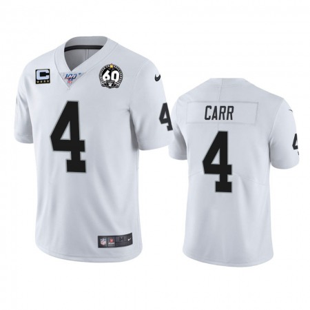 Men's Oakland Raiders #4 Derek Carr White 60th Anniversary Vapor with C patch Limited Stitched NFL 100th season Jersey