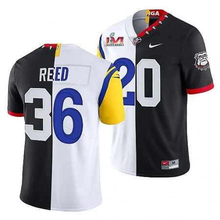 Men's Los Angeles Rams X Georgia Bulldogs #36 J.R. Reed Black/White Split Super Bowl LVI Stitched Jersey