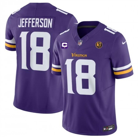 Men's Minnesota Vikings #18 Justin Jefferson Purple 2023 F.U.S.E. With 1-star C Patch And John Madden Patch Vapor Limited Stitched Football Jersey