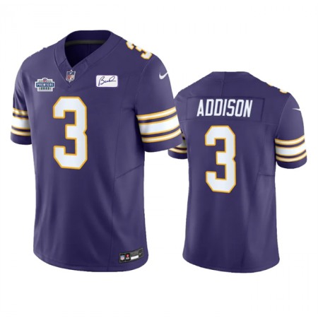 Men's Minnesota Vikings #3 Jordan Addison Purple 2023 F.U.S.E. With Prem1ere Patch And Bud Grant patch Vapor Untouchable Limited Stitched Football Jersey