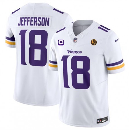 Men's Minnesota Vikings #18 Justin Jefferson White 2023 F.U.S.E. With 1-star C Patch And John Madden Patch Vapor Limited Stitched Football Jersey