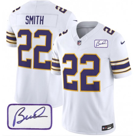 Men's Minnesota Vikings #22 Harrison Smith White 2023 F.U.S.E. Bud Grant patch Vapor Limited Stitched Jersey