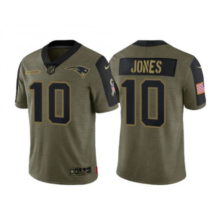 Men's New England Patriots #10 Mac Jones 2021 Olive Salute To Service Limited Stitched Jersey