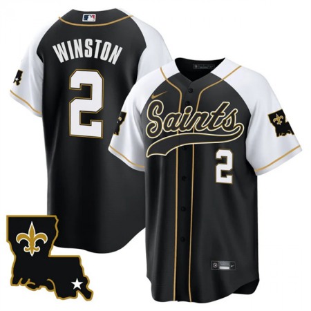 Men's New Orleans Saints #2 Jameis Winston Black/White 1987 Legacy Cool Base Stitched Baseball Jersey