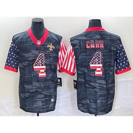 Men's New Orleans Saints #4 Derek Carr Camo USA Flag Limited Stitched Jersey