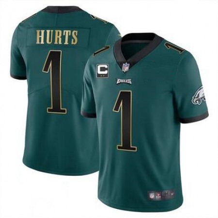 Men's Philadelphia Eagles #1 Jalen Hurts Green Golden 2-star C Patch Vapor Untouchable Limited Stitched Jersey