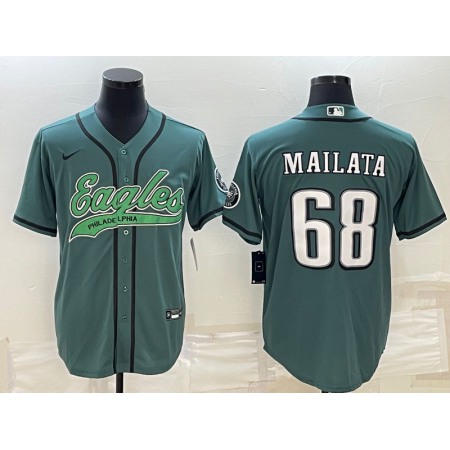 Men's Philadelphia Eagles #68 Jordan Mailata Green With Patch Cool Base Stitched Baseball Jersey