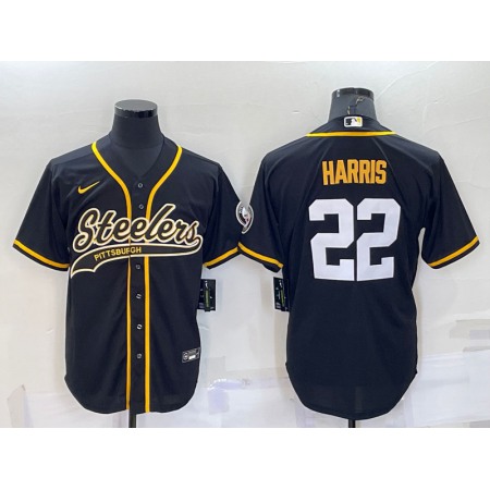 Men's Pittsburgh Steelers #22 Najee Harris Black With Patch Cool Base Stitched Baseball Jersey