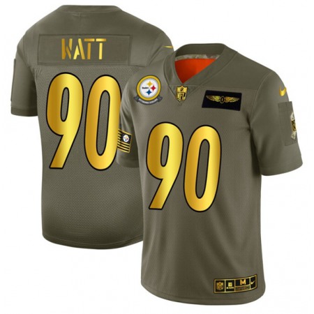 Men's Pittsburgh Steelers #90 T. J. Watt 2019 Olive/Gold Salute To Service Limited Stitched Jersey