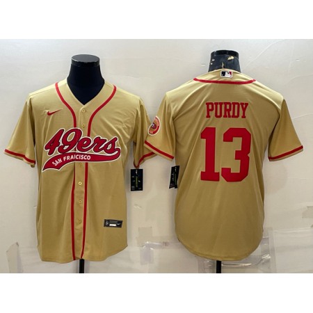 Men's San Francisco 49ers #13 Brock Purdy Gold With Patch Cool Base Stitched Baseball Jersey