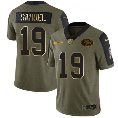 Men's San Francisco 49ers #19 Deebo Samuel 2021 Olive Salute To Service Golden Limited Stitched Jersey