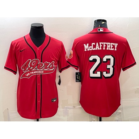 Men's San Francisco 49ers #23 Christian McCaffrey New Red With Patch Cool Base Stitched Baseball Jersey