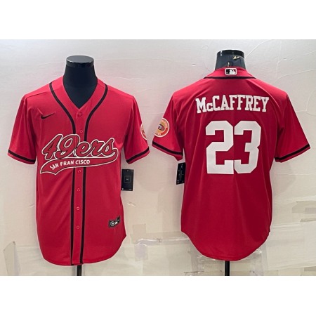 Men's San Francisco 49ers #23 Christian McCaffrey Red With Patch Cool Base Stitched Baseball Jersey