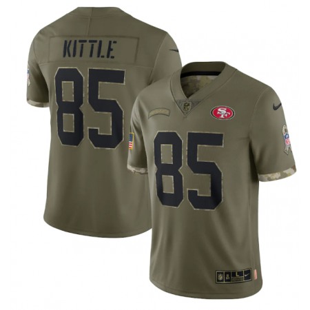 Men's San Francisco 49ers #85 George Kittle Olive 2022 Salute To Service Limited Stitched Jersey