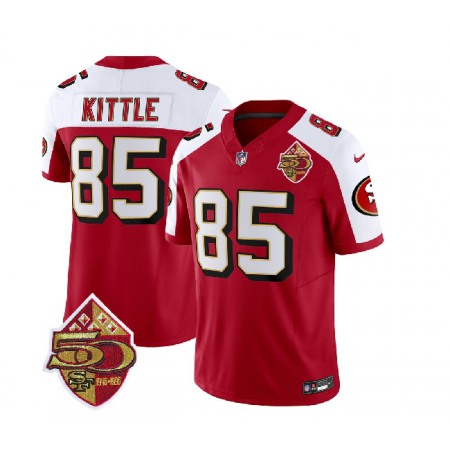 Men's San Francisco 49ers #85 George Kittle Red/White 2023 F.U.S.E. 50th Patch Throwback Stitched Football Jersey