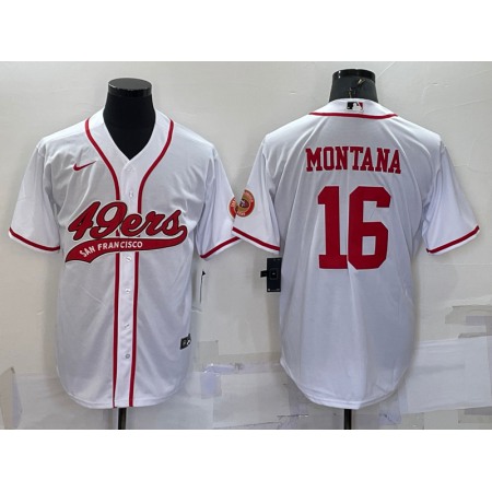 Men's San Francisco 49ers #16 Joe Montana White With Patch Cool Base Stitched Baseball Jersey