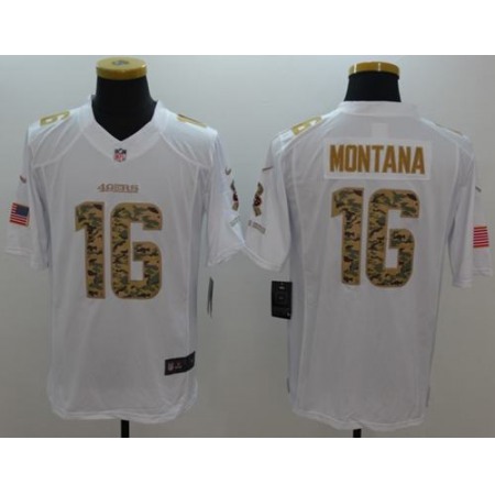 Nike 49ers #16 Joe Montana White Men's Stitched NFL Limited Salute to Service Jersey