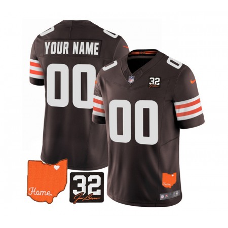 Men's Cleveland Browns Active Player Custom Brown 2023 F.U.S.E. With Jim Brown Memorial Patch Vapor Untouchable Limited Stitched Jersey