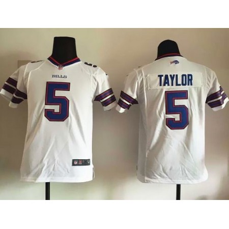 Nike Bills #5 Tyrod Taylor White Youth Stitched NFL New Elite Jersey