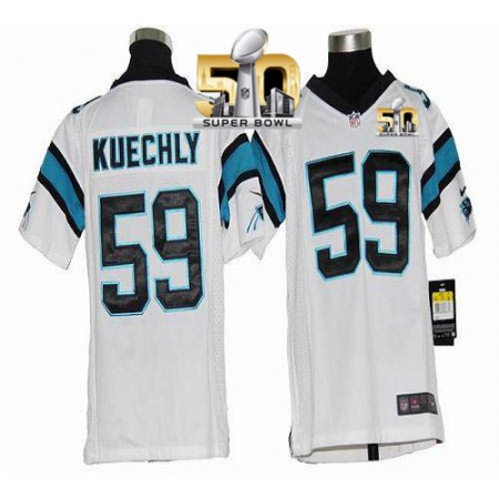 Nike Panthers #59 Luke Kuechly White Super Bowl 50 Youth Stitched NFL Elite Jersey