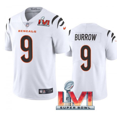 Youth Cincinnati Bengals #9 Joe Burrow 2022 White Super Bowl LVI Vapor Limited Stitched Jersey