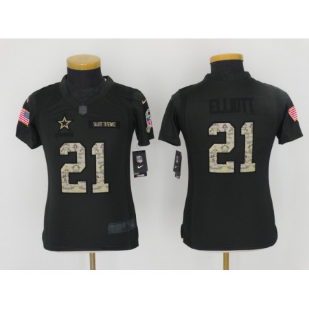 Youth Dallas Cowboys #21 Ezekiel Elliott Black Salute to Service Limited Stitched NFL Jersey