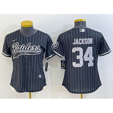 Youth Las Vegas Raiders #34 Bo Jackson Black With Patch Cool Base Stitched Baseball Jersey