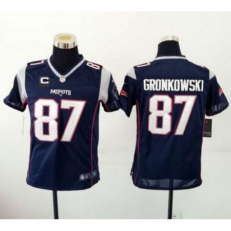 Nike Patriots #87 Rob Gronkowski Navy Blue Team Color With C Patch Youth Stitched NFL New Elite Jersey