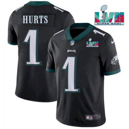 Youth Philadelphia Eagles #1 Jalen Hurts Black Super Bowl LVII Patch Vapor Untouchable Limited Stitched Football Jersey