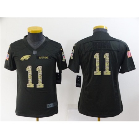 Youth Philadelphia Eagles #11 A. J. Brown Black Salute To Service Stitched Football Jersey