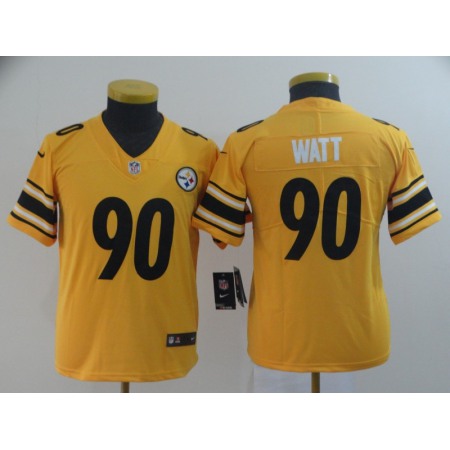 Youth Pittsburgh Steelers #90 T. J. Watt 2019 Gold Inverted Legend Stitched NFL Jersey