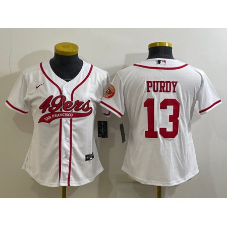 Youth San Francisco 49ers #13 Brock Purdy White With Patch Cool Base Stitched Baseball Jersey