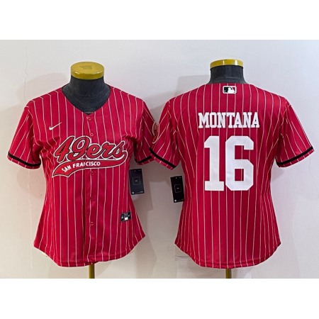 Youth San Francisco 49ers #16 Joe Montana Red With Patch Cool Base Stitched Baseball Jersey