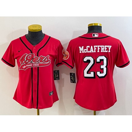 Youth San Francisco 49ers #23 Christian McCaffrey New Red With Patch Cool Base Stitched Baseball Jersey