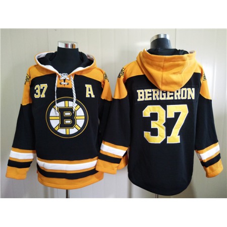 Men's Boston Bruins #37 Patrice Bergeron Black Ageless Must-Have Lace-Up Pullover Hoodie