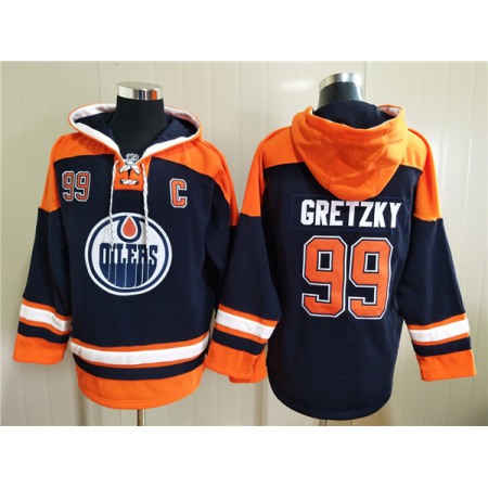 Men's Edmonton Oilers #99 Wayne Gretzky Navy Ageless Must-Have Lace-Up Pullover Hoodie