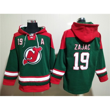 Men's New Jersey Devils #19 Travis Zajac Green Ageless Must-Have Lace-Up Pullover Hoodie