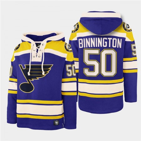 Men's St. Louis Blues #50 Jordan Binnington Blue Ageless Must-Have Lace-Up Pullover Hoodie